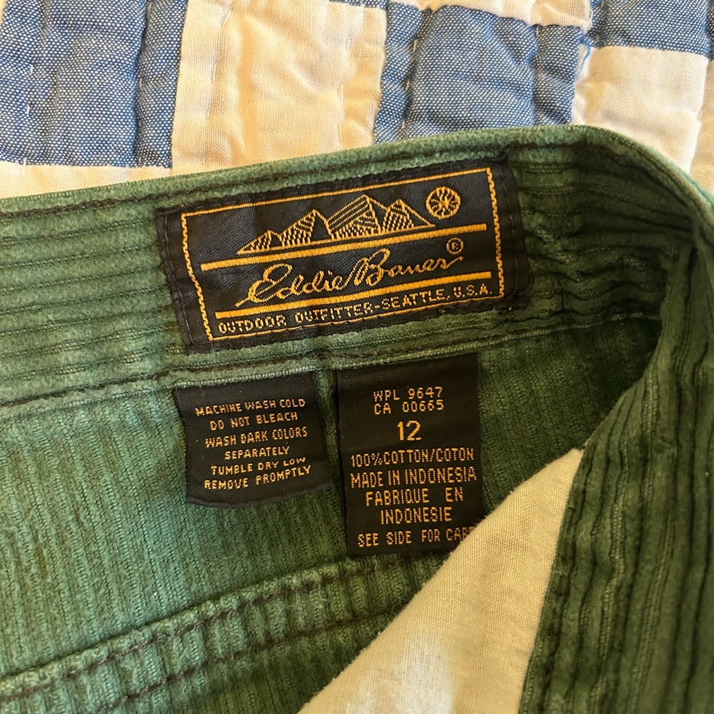 Eddie Bauer green corduroy pants. Size 12, high waisted